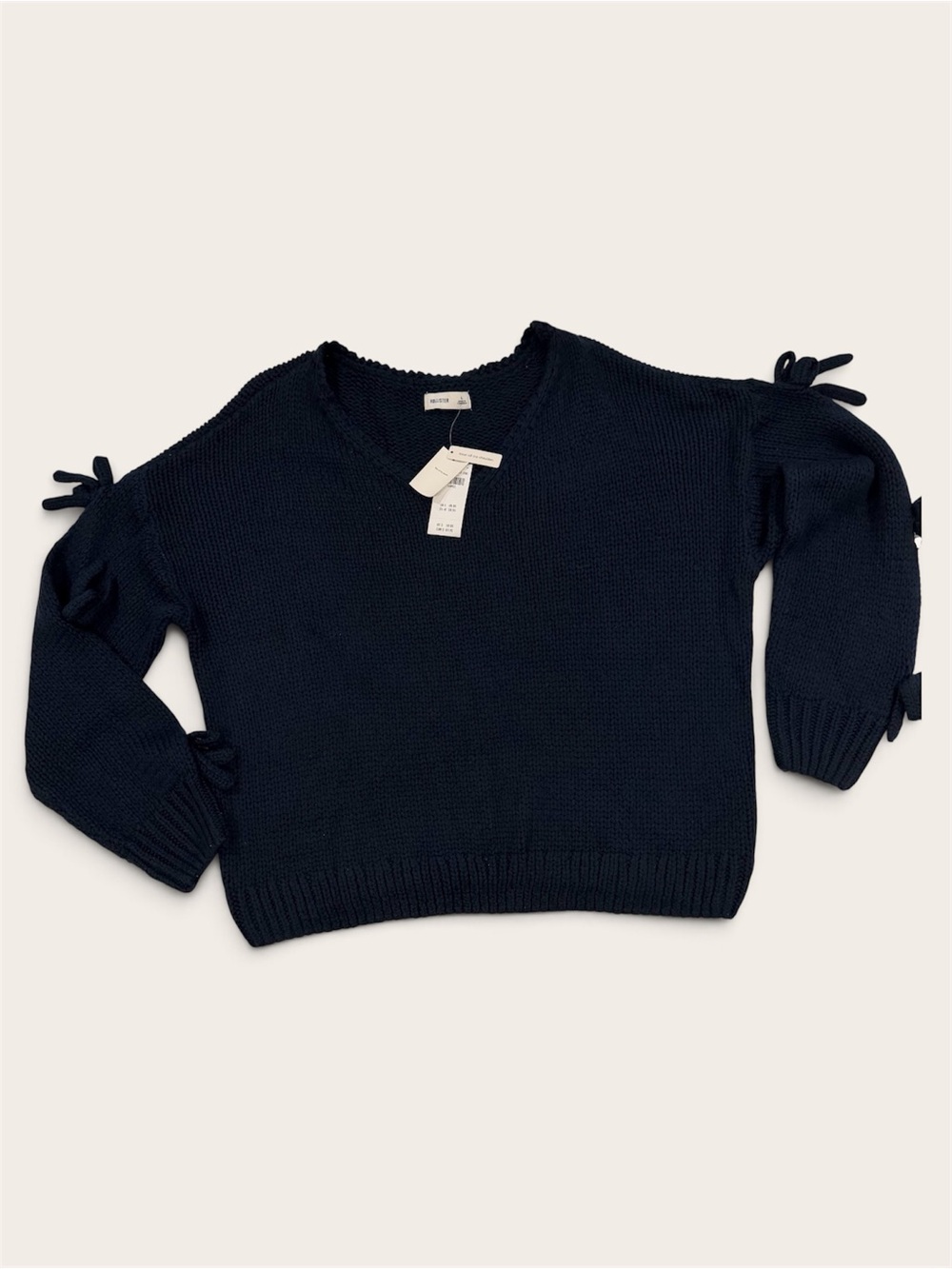 Hollister Navy V-Neck Sweater with Sleeve Bows
